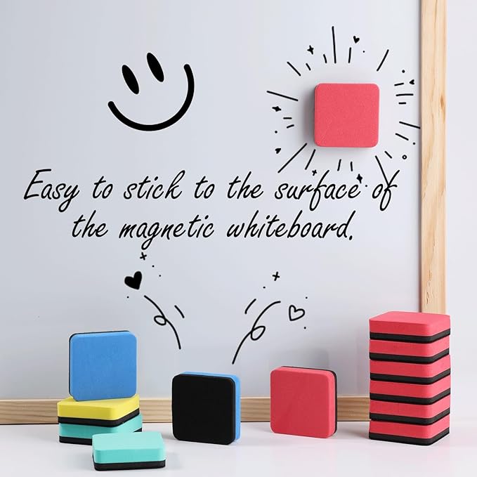 XKDOUS 12 Pack Dry Erase Eraser, Magnetic Whiteboard Eraser, Small White Board Eraser for Kids, Dry Erase Board Eraser, Mini Dry Erase Erasers Perfect for Classroom(4 Color, 2 x 2 Inch)