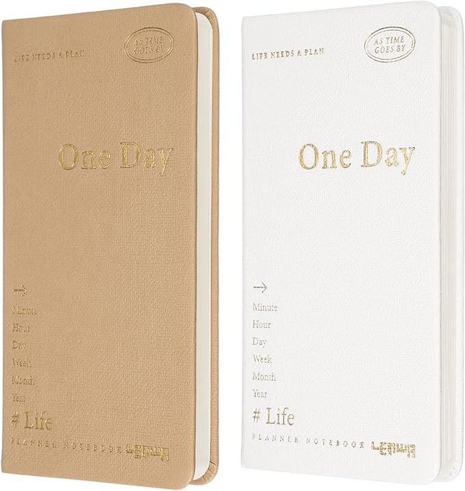 PATIKIL 2Pcs Planner Notebook, 7 x 3.8" 96 Sheets Undated Daily Planner Pocket to Do List Daily Weekly Goals Notebook for Office Home Study Work Time Management Habit Tracker, Brown, White