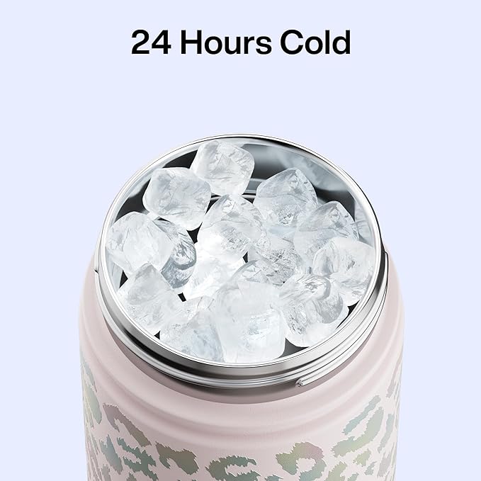 ENCOOL Insulated Water Bottle with Straw Stainless Steel Water Bottle, Leak-Proof, BPA-Free, Double Wall Vacuum Keeps Cold for 24 Hours for Sports, Travel, School (26 oz, Pastel Leopard)