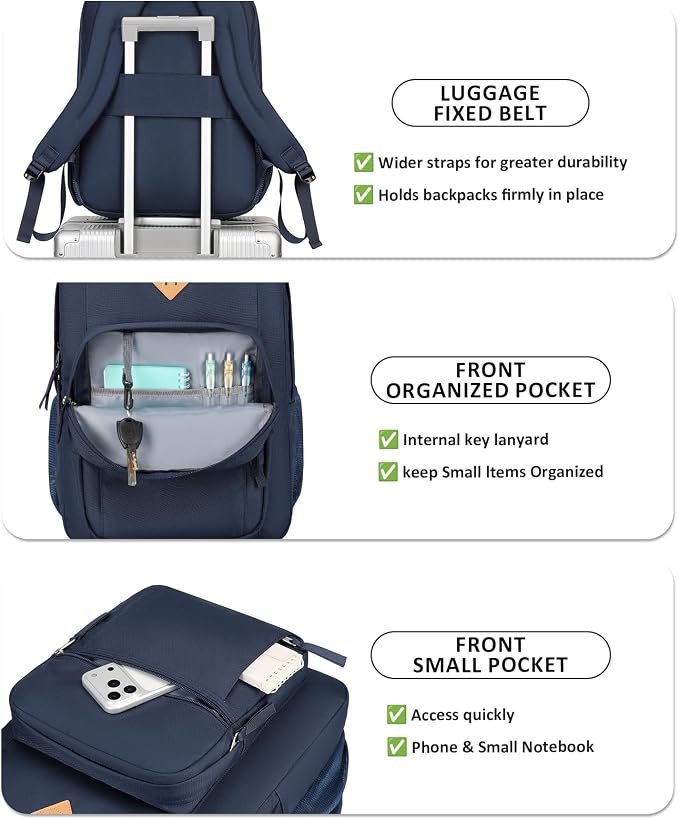 abshoo Classical Basic Womens Travel Backpack For College Men Water Resistant Large Bookbag (Navy)