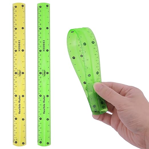 Flexible 2-Piece Ruler, 30cm/12inch Plastic Shatterproof Straight Edge Soft Bendable Clear Ruler for Kids & Adults (Orange+Green)