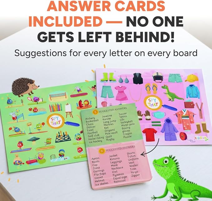 Flashcards Spy that! by Kidrox Squad – Spy that Letter Game for Kids Ages 3+, 20 Double-Sided Picture Search Boards with 400+ Objects, Alphabet Learning Game for Toddlers and Families