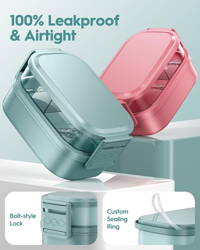 BiuLeon Bento Box Adult Lunch Box, 65 Oz Capacity Lunch Containers(Adjustable 2/3 Tier), BPA-Free, Leak-Proof and Stackable Bento Lunch Box, Microwave & Dishwasher Safe with Utensils(Green)