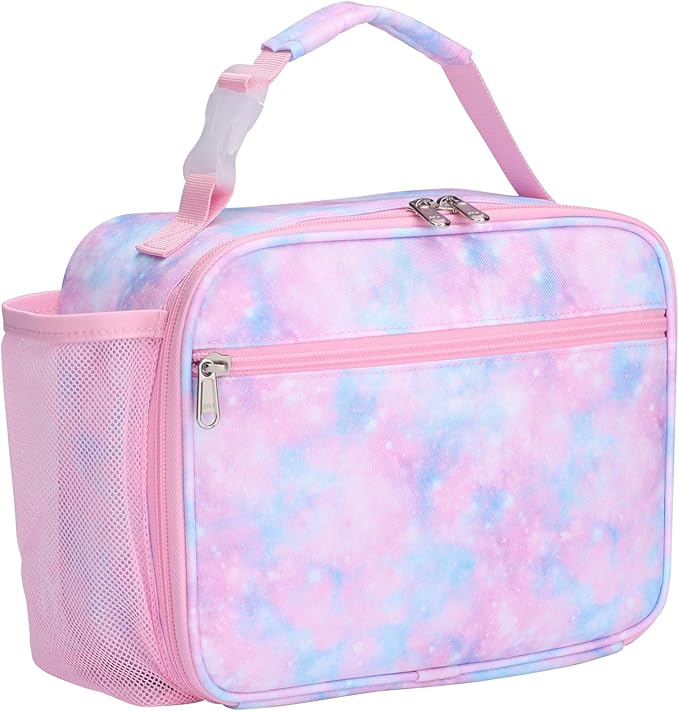 Bagseri Kids Lunch Bag Girls - Thermal Insulated Lunch Box Tote with Water Bottle Holder, Reusable Leak-Proof Kids Lunch Box for Daycare & School, Pink Tie-dye (Containers Not Included)