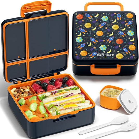 Fimibuke Bento Lunch Box for Kids, Toddler Bento Box with 4 Compartments | Leak Proof BPA Free Dishwasher Safe Lunch Container with Utensils, Ideal Portion Sizes for Ages 3-12 Girls Boys for School