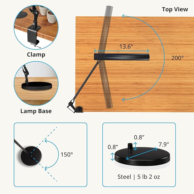 UPLIFT DESK E7 LED Desk Lamp - Adjustable 3 Color Modes, Dimmable Home Office Desk Light for Standing Desk, Dual Monitors, Aluminum Task Lamp (Silver Base)