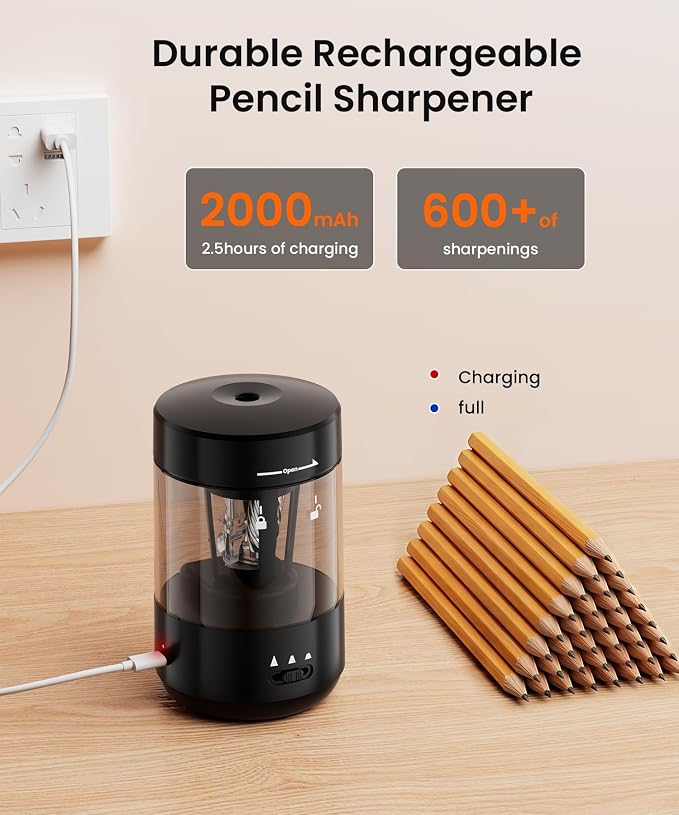 Electric Pencil Sharpener for Classroom, Fully Automatic, Black