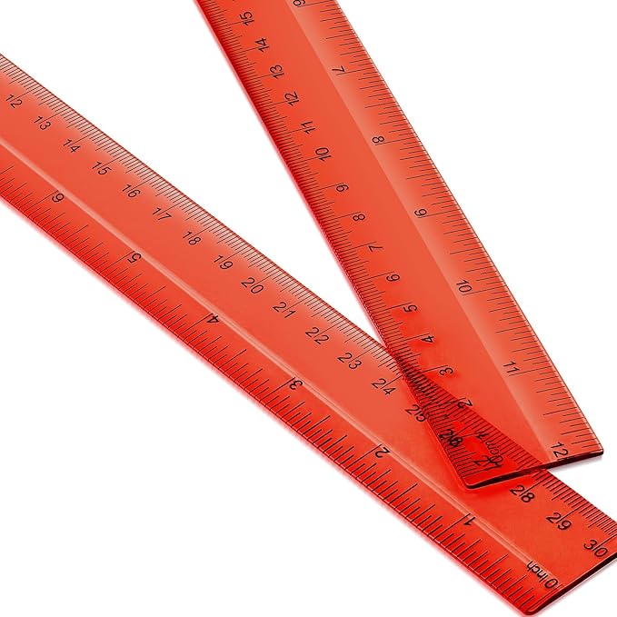 EBOOT 2 Pack Plastic Ruler Straight Ruler Plastic Measuring Tool for Student School Office(Red,12 Inch)