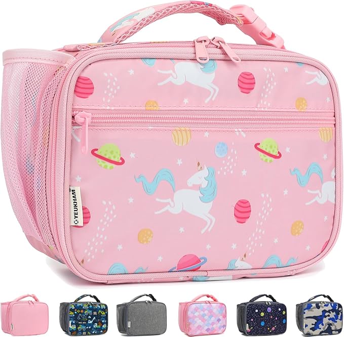 GYEUKHAM Insulated Lunch Box for School, Thermal Reusable Durable Freezable Lunch Bags for Kids Boys Girls Men Women - Small Soft Cooler Portable Lunch Tote Kit for Work Picnic Travel,Pink Unicorn
