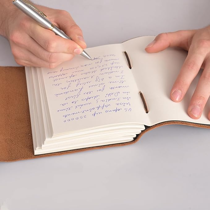 Leather Journal Travel Diary, Handmade Vintage Bound Notebook For Men & Women, Antique Finish, Genuine Buffalo Leather, Quality Unlined Paper Perfect for Notes, Art Sketchbook, 7X5 Inches, Cream