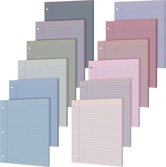PerKoop 12 Pack 600 Sheets Loose Leaf Paper 8" x 10.5",Elegant Color