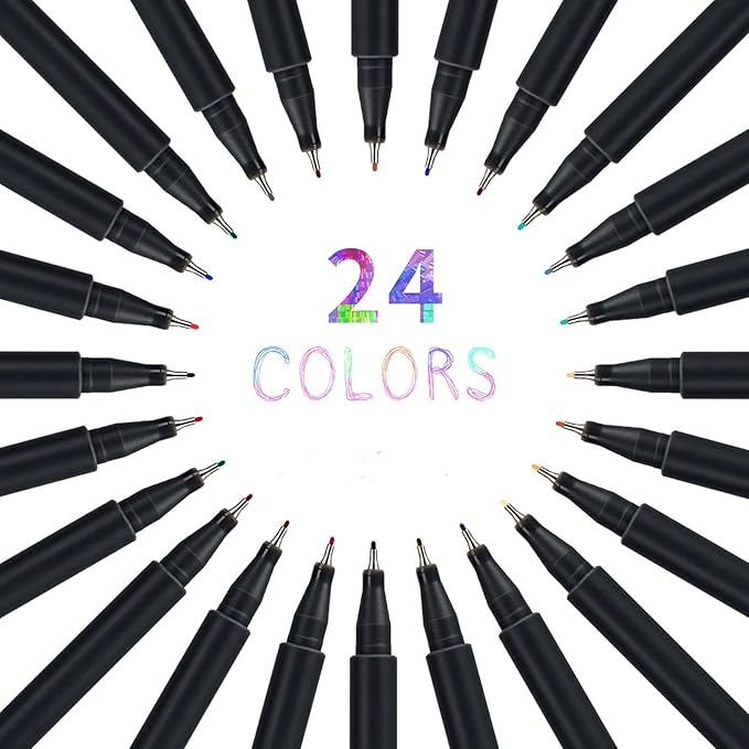 ai-natebok Fineliner Color Pens Set, 0.38mm Fine Tip Pens, Porous Fine Point Makers Drawing Pen, Journaling Supplies, Perfect for Writing in Bullet Journal and Planner, 24 Assorted Colors