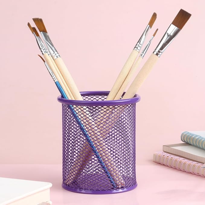 Tamaki Pen Holder Cup for Desk, Wire Mesh Pencil Cup Holder, Purple | Pen Cup for Desk Office Pen Organizer