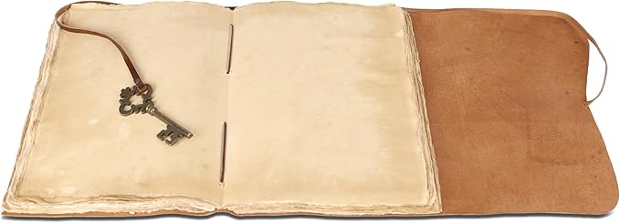 Leather Journal with Deckle Edge Paper 8x6 inch and Vintage Key | Handmade Writing Notebook Diary | Bound Daily Notepad for Men & Women Medium, Sketch/Writing pad for Artists