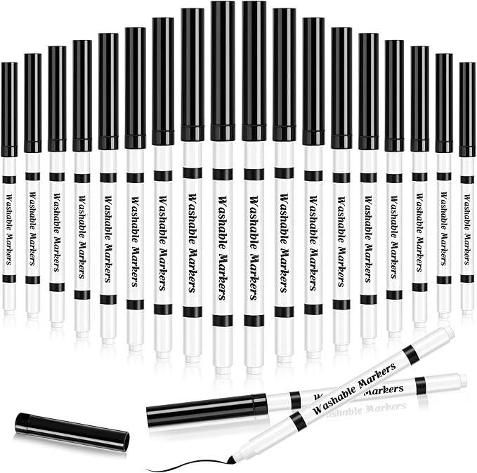 Fullhawl 18 Pcs Line Washable Markers Bulk Black Fine Tip Markers Set Coloring Thin Tip Drawing Washable Pen for Kids Art School Classroom Back to School Gender Reveal Party Supplies, Ages 6+