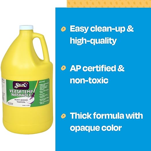 Sax Washable Versatemp Heavy Bodied Tempera Paint, Yellow, 1 Gallon