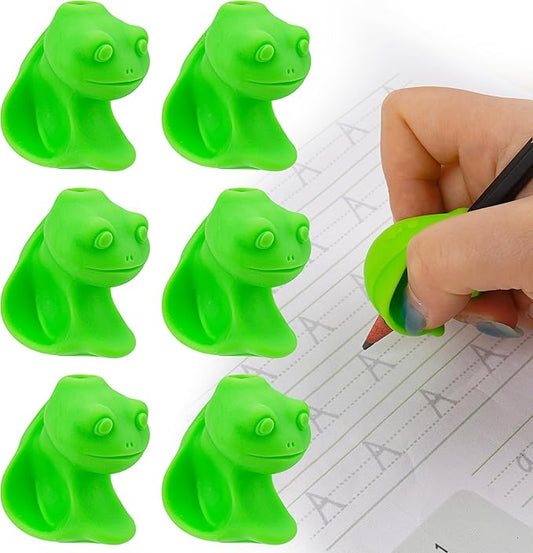 6-Pack Frog-Shaped Pencil Grips for Kids, Soft Silicone Ergonomic Writing Training Aid, Handwriting Corrector for Proper Grip Posture, Finger Grip Support for School & Home (Green)