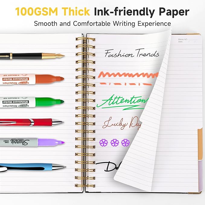 Huhuhero Spiral Notebook Journal, 240 Pages 5 Subject Notebook College Ruled, 7.6" x 10.5", Cute Hardcover Lined Spiral Journals for Work School Writing Women Men, College School Supplies, Purple