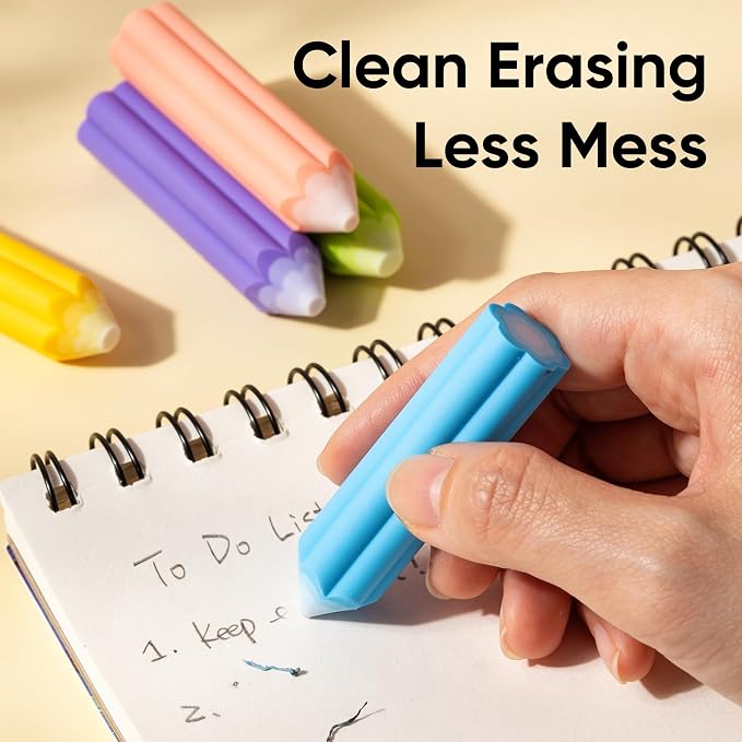 NUSIGN Pencil-Shaped Erasers, 5 Pack, Soft Multicolor TPE Erasers for Kids
