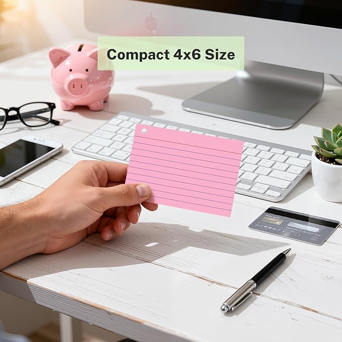 160 Pcs Index Cards with Ring 4 x 6 Inch Colored Heavyweight Ruled Flash Cards, Flashcards with Ring for School & Office Supplies and Home Organization, Durable Study To Do List Lined Note Cards