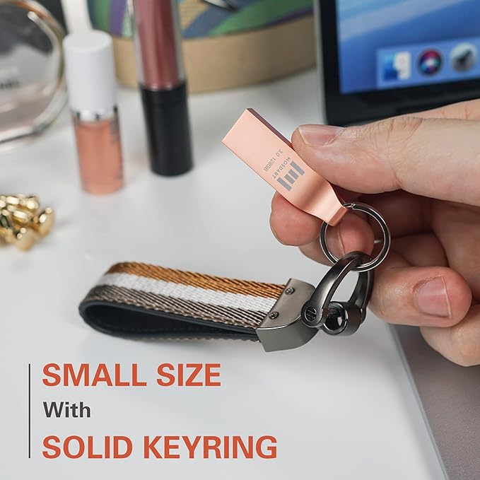 MOSDART 128GB Waterproof USB3.0 Flash Drive, Speed Up to 90MB/S, exFAT Metal Memory Stick with Keychain, for System Back, Data Storage, Rose Gold