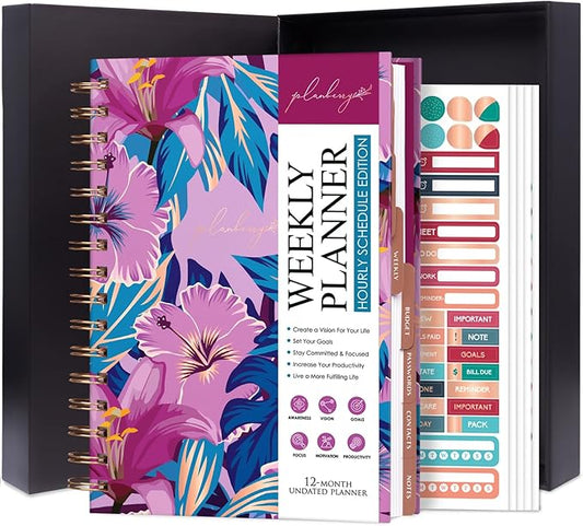 PLANBERRY Hourly Schedule Planner Premium – Undated Journal with Time Slots for Productivity & Budget Organizer, 6.9″x8.5″ (Flower Paradise)
