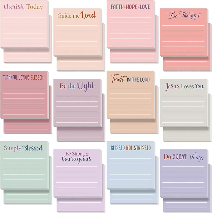 Yinder 24 Pcs Inspirational Sticky Notes Cute Motivational Sticky Notes Pad End of Year Employee Appreciation Gifts Bulk for Teacher Nurse Coworkers Office Supplies 3 x 3'' (Bible,Aesthetics)
