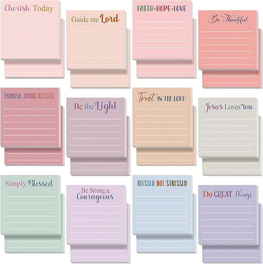 Yinder 24 Pcs Inspirational Sticky Notes Cute Motivational Sticky Notes Pad End of Year Employee Appreciation Gifts Bulk for Teacher Nurse Coworkers Office Supplies 3 x 3'' (Bible,Aesthetics)