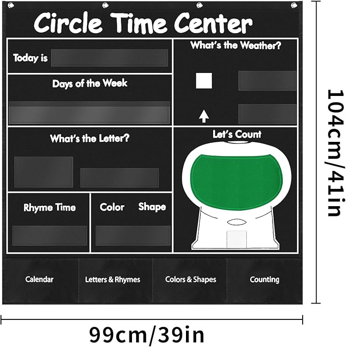 Circle Time Learning Center Classroom Pocket Chart Preschool, Educational Pocket Chart Teaching Materials, Learning Calendar Weather Counting Letter Color, Circle Time Learning Center Black