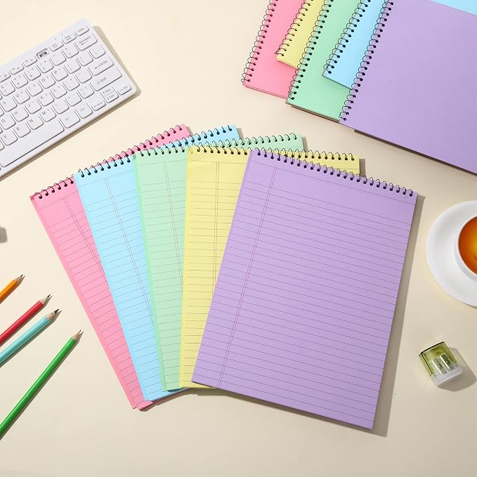 25 Pack Pastel Colored Legal Pads Top Bound Spiral Notebook College Ruled Steno Pads 8.5 x 11, 5 x 8 Inch Hard Cardboard Paper Notepad for Office School (8x11 Inch)