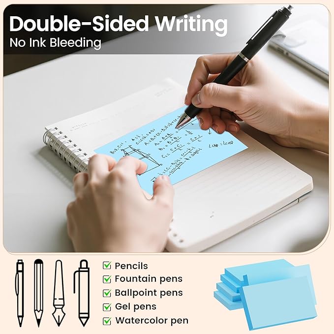 Index Cards 3x5 Inch, 300sheets, Flash Cards, Blank Blue Note Cards Paper For Studying, Schools Supplies, College, Office And Home Organization, Note Taking Supplies