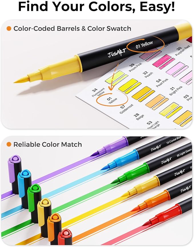 JusArt Markers for Adult Coloring Books No Bleeding, 80 Colors Coloring Markers with Dual Tips, Fine & Brush Pens with Ergonomic Triangle Grip & 33% More Ink, Water-Based Art Drawing Set for Adults