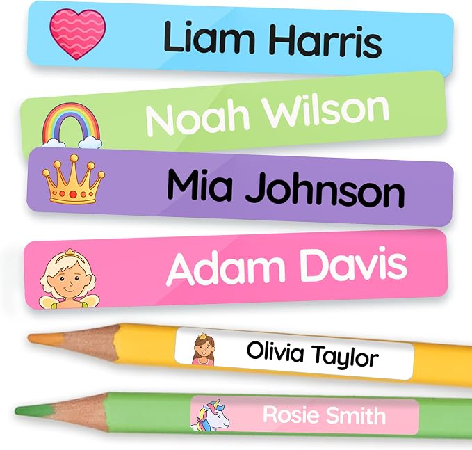 TagBuddy® Personalized Name Labels for Kids Pencils [80pcs] – Waterproof Custom Stickers for School & Daycare – Pencil Name Stickers – Stick On Name Labels for Children Pens (1.8”x0.3”)