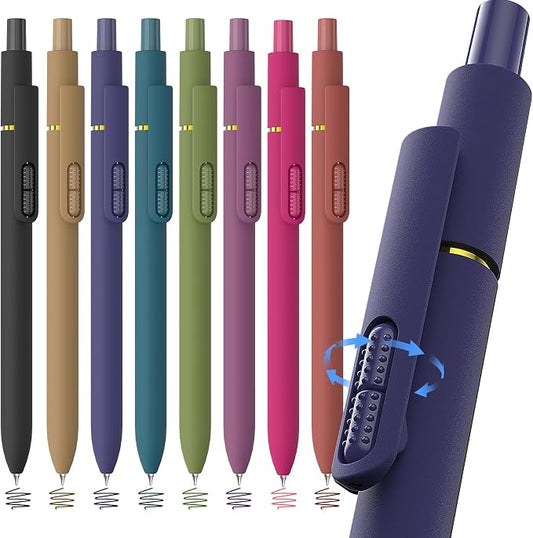 Hiacry 8Pcs Colorful Gel Pens - 0.7MM Fine Point Colored Ink Fidget Pens | Smooth Writing Quick-Dry Pens, No Bleed, Journaling, Note Taking, Coloring, Drawing, School, Office, Men & Women ( Vintage ）