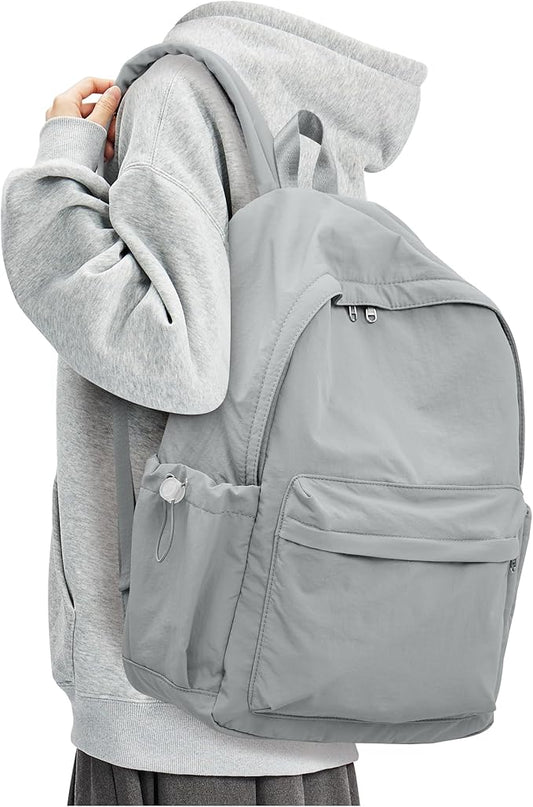 BJLFS Small Backpack for School Girls Kids Women, Grey Waterproof Bookbag Cute High School Back Pack for Men Teen Boys, Lightweight Travel College Backpack Mochilas Escolares para Daypack Rucksack