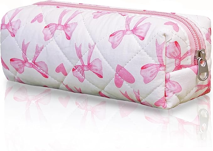 Pencil Pouch Cute Pencil Case Office Storage Bag Holder Box Organizer Aesthetic Bow Flower Pattern Makeup Pouch Cosmetic Bag for Women Girls