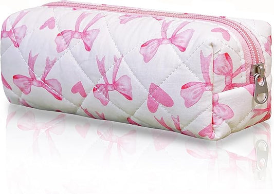 Pencil Pouch Cute Pencil Case Office Storage Bag Holder Box Organizer Aesthetic Bow Flower Pattern Makeup Pouch Cosmetic Bag for Women Girls