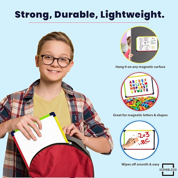 Small White Board Dry Erase Board for Kids Portable 9"x12" Lapboard Travel Drawing Magnetic Mini Whiteboard for Students Teachers School Supplies Small Dry Erase Board for Kids 4 Markers Included