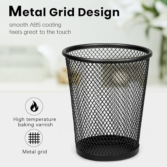 QYH Mesh Pencil Holder Metal Pen Cup Black for Desk, 6 Pack Office Desk Organizer for Business, School & Home