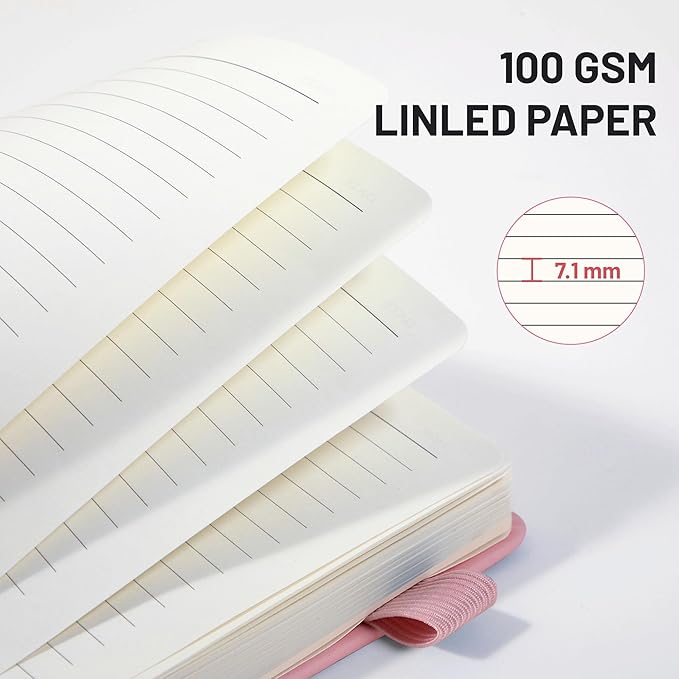 CAGIE Pink Journal Notebook for Women, 320 Pages College Ruled Notebook, 100 Gsm Paper Thick Lined Journal, A5 Hardcover Leather Journals for Writing, 5.7x8.3 In