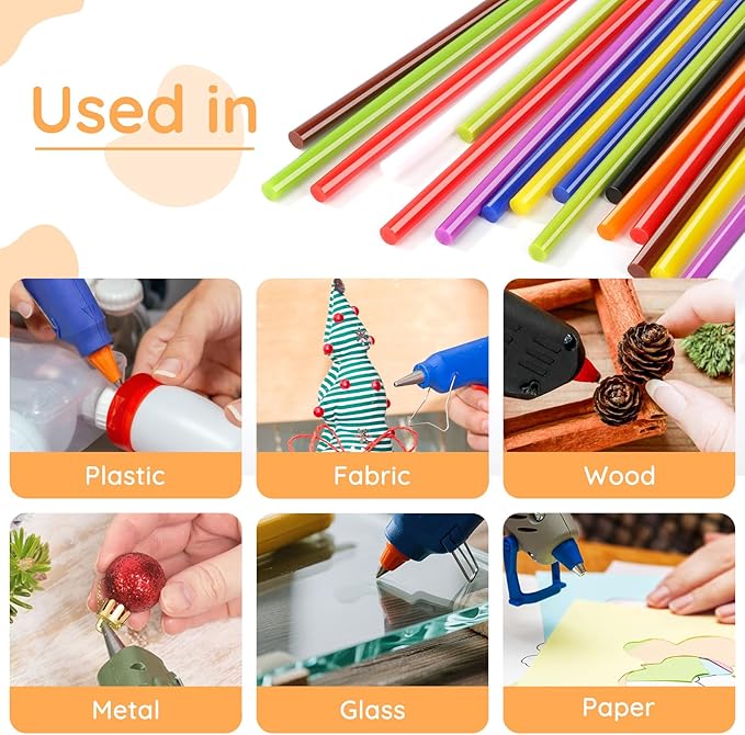 72 Pack Colored Hot Glue Sticks Bulk, 8 x 0.27in 12 Colors Hot Glue Sticks Mini for Hot Glue Gun, Wax Seal Stamp Crafting DIY Art Cards Decoration, Car Dent Repair