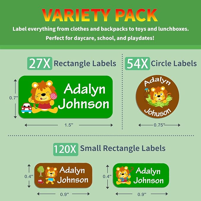 Custom Personalized Name Labels for Kids-(200-1000Labels) Waterproof Name Stickers Tags for School&Daycare,Clothing Tags,Washable&Durable Labels for Lunch Boxes, Bottles,Toys&GEA (Lion)