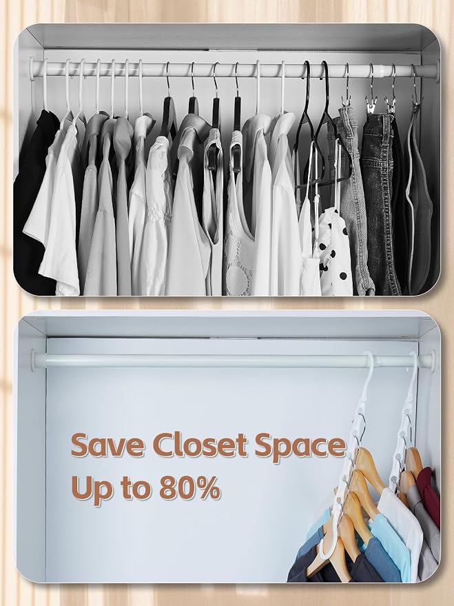 HOUSE DAY Space Saving Hangers 8 Pack, Closet Organizers and Storage | College Dorm Room Essentials with 5 Holes, Multi Hangers in One Magic Multipurpose Hangers Cascading and Sturdy - White