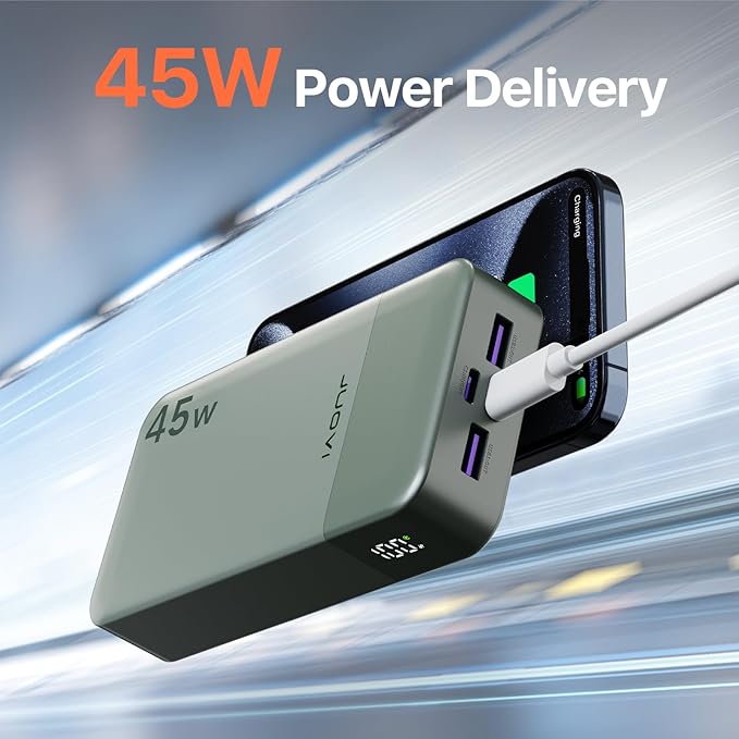 JUOVI Power Bank 45W 20000mAh Portable Charger USB C, PD QC Fast Charging 4-Port(2C+2A) External Battery Pack with LED Display, for iPhone 15 16 MacBook ipad