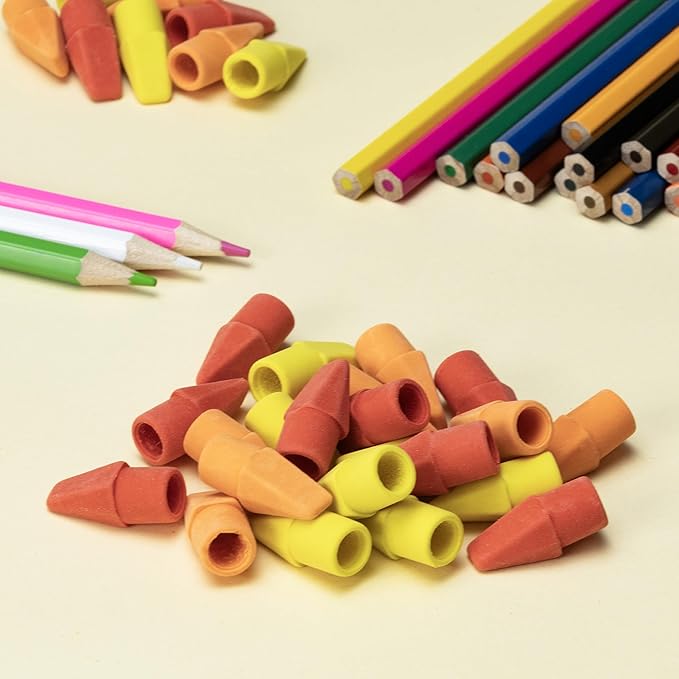 Mr. Pen- Pencil Top Erasers, 30 Pack, Latex-Free, No-Smudge Cap Pencil Erasers for Precise Erasing, Kids, Teachers, Studying Supplies, Sunset Scheme