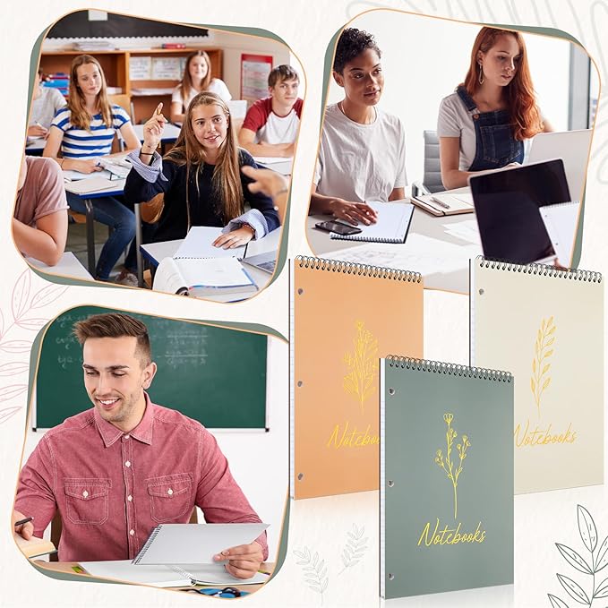 MotiMind 3 Pack 8.5" x 11" Top Spiral Notebook with 3 Hole Punched Gold Stamping Legal Pads College Ruled Notepad 50 Sheets Hard Cardboard Paper Wirebound Notepad for Office School Business