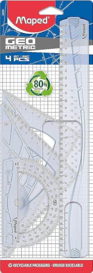 Maped 242767 – Kit of 4 Pieces (Ruler + Triangle + Square + Carrier), Units Contained: 1