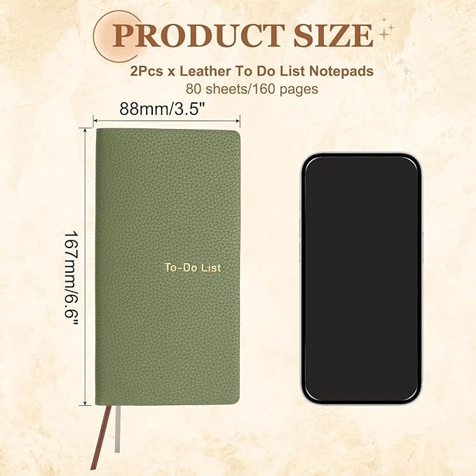 PATIKIL 2 Pcs Leather to Do List Notepads, 160 Pages 6.5 x 3.2" Leather Daily Planners to Do List Notebook for Business Personal Daily Plans Schedule Planner Office Supplies, Green