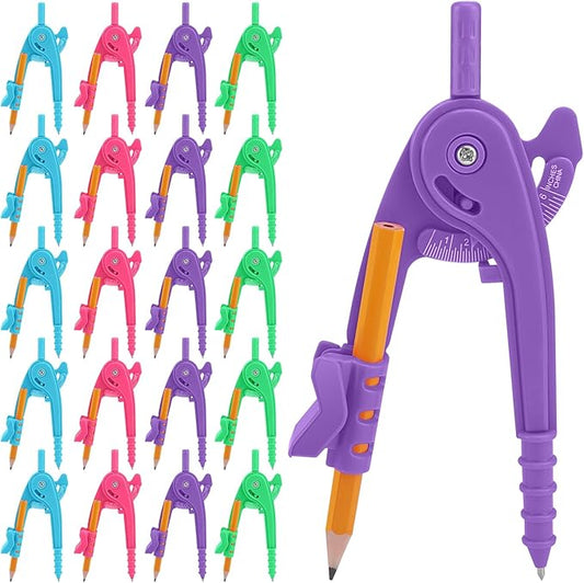 20 Pieces Compass Geometry Tool Multicolour Math Compass Drawing Compass for Geometry Plastic Geometry Compass with Pencil for Student Classroom School Office Drafting Art Drawing (20 PCS)