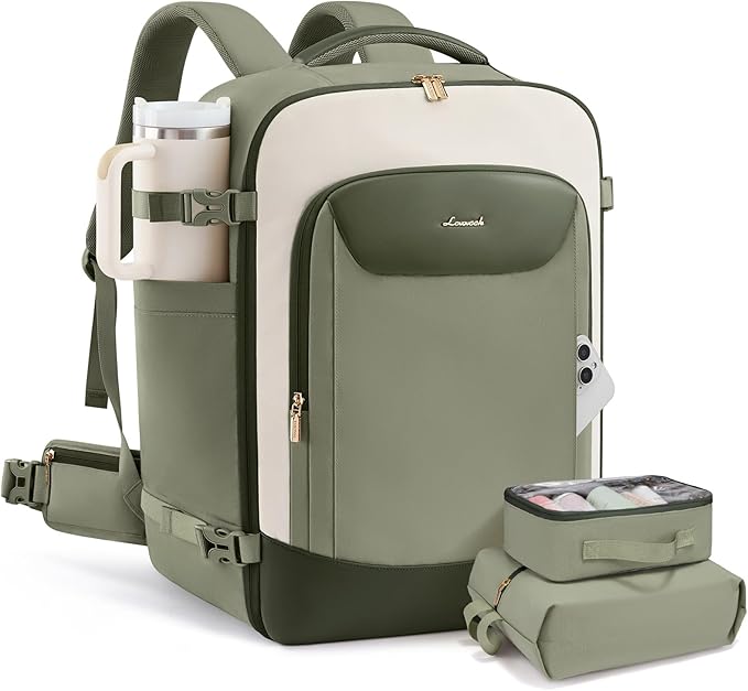 LOVEVOOK 56L Travel Backpack for Women Men, Medium Checked Backpack for Airplanes TSA Personal Item Travel Bag fits 18" Laptop, Waterproof Weekender Essentials Airline Approved with 2 Packing Cubes